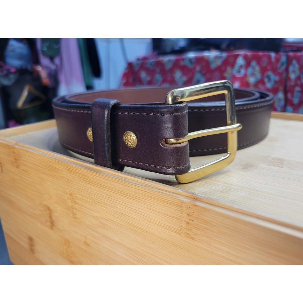 Forest Hill Brown Leather Belt Mens Size 48 Made in‎ USA Brass Buckle Handcraft